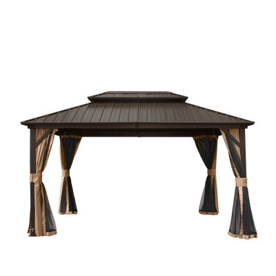 10' x 12' Hardtop Gazebo with Galvanized Steel Double Roof, Curtains, and Netting