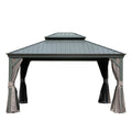 10' x 12' Hardtop Gazebo Outdoor Metal Gazebo with Galvanized Steel Double Roof Canopy, Aluminum Frame, Curtains and