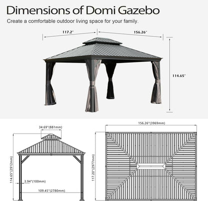 10x13ft Outdoor Gazebo with Galvanized Steel Double Roof