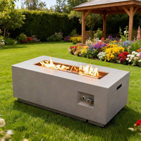 50000 BTU Rectangular Steel Fire Pit 42" Propane Gas Fire Pit Table Gray 2-Pieces for outside with Glass Wind Guard