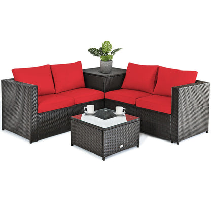 4 Pieces Outdoor Patio Rattan Furniture Set with