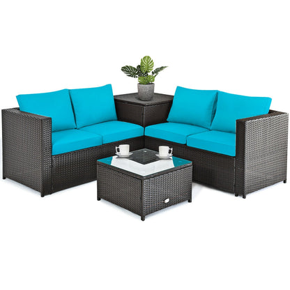 4 Pieces Outdoor Patio Rattan Furniture Set with