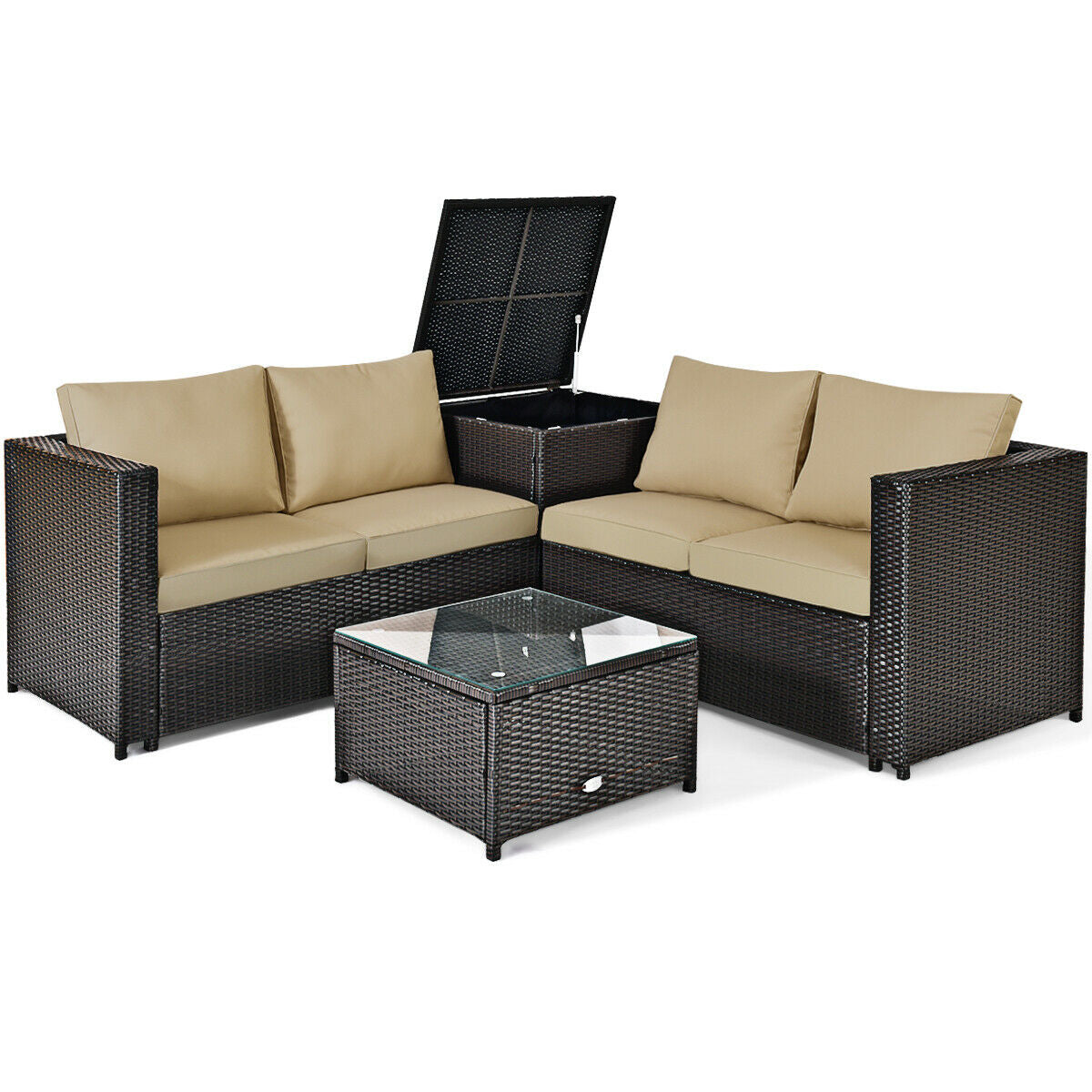 4 Pieces Outdoor Patio Rattan Furniture Set with