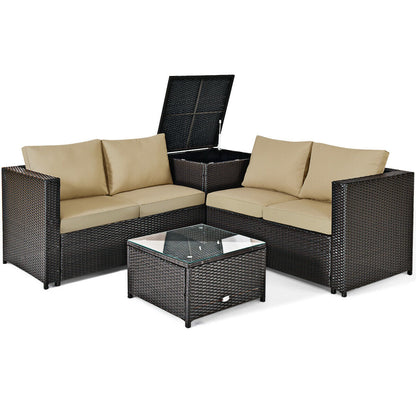 4 Pieces Outdoor Patio Rattan Furniture Set with