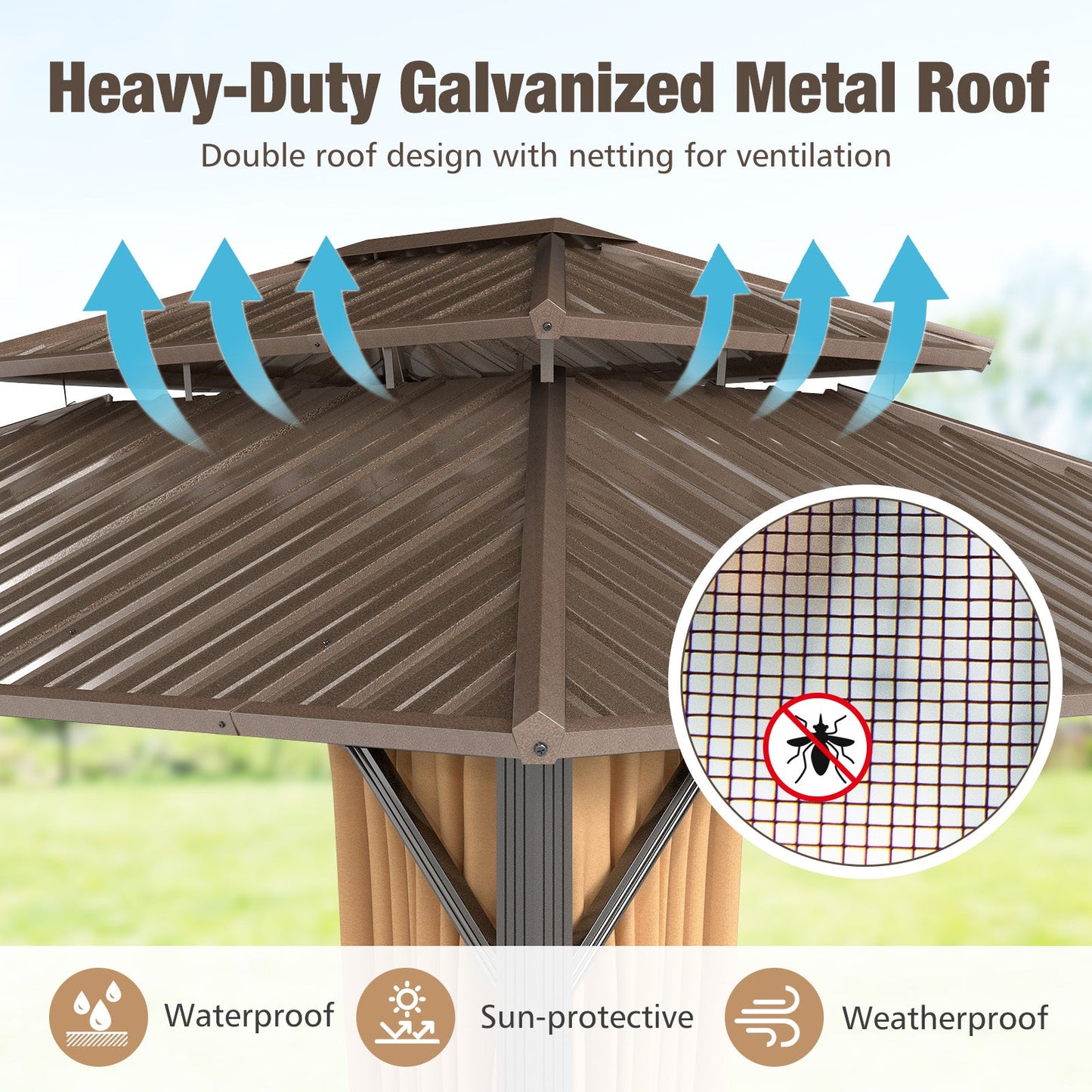 14 x 12 FT Hardtop Gazebo Outdoor Pergola for Patio Garden Deck Lawn Backyard Party Tent-Coffee