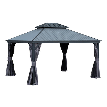 12'x14' Hardtop Gazebo with Resin Roof and Drainage Gutters