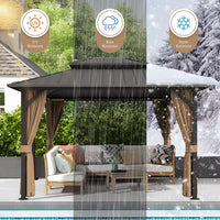 12 Ft. X 20 Ft. Double Galvanized Steel Roof Aluminum Frame Outdoor Patio Hardtop Gazebo with Netting and Curtains