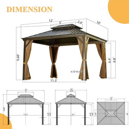10' x 12' Hardtop Aluminum Gazebo with Double Canopy