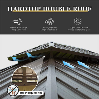 10'x12' Hardtop Gazebo with Wooden Coated Aluminum Frame and Double Steel Roof