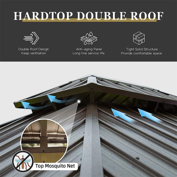 10'x12' Hardtop Gazebo with Wooden Coated Aluminum Frame and Double Steel Roof