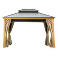 10'x12' Hardtop Gazebo with Wooden Coated Aluminum Frame and Double Steel Roof