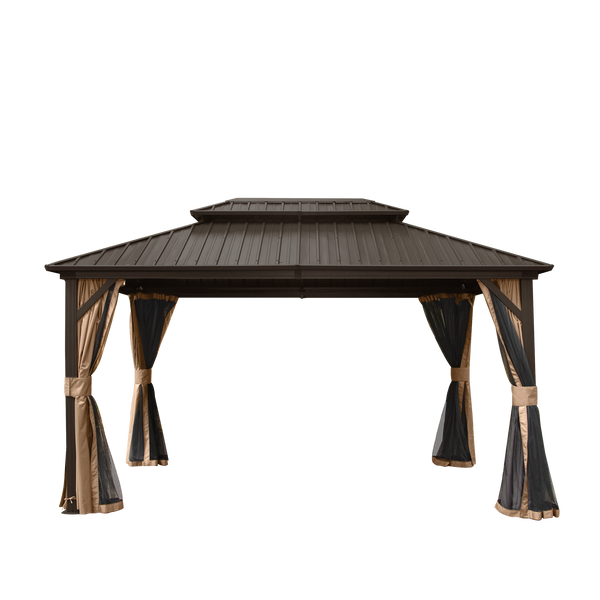10' x 12' Hardtop Gazebo with Galvanized Steel Double Roof, Curtains, and Netting