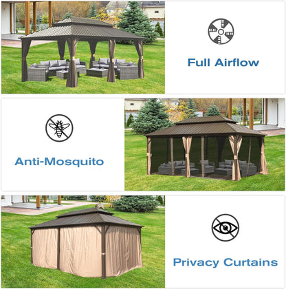 12' X 20' Hardtop Gazebo with Galvanized Steel Double Roof Canopy