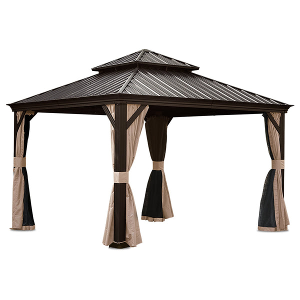 13x13FT Outdoor Hardtop Gazebo with Galvanized Steel Double Roof