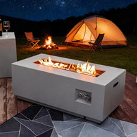 50000 BTU Rectangular Steel Fire Pit 42" Propane Gas Fire Pit Table Gray 2-Pieces for outside with Glass Wind Guard
