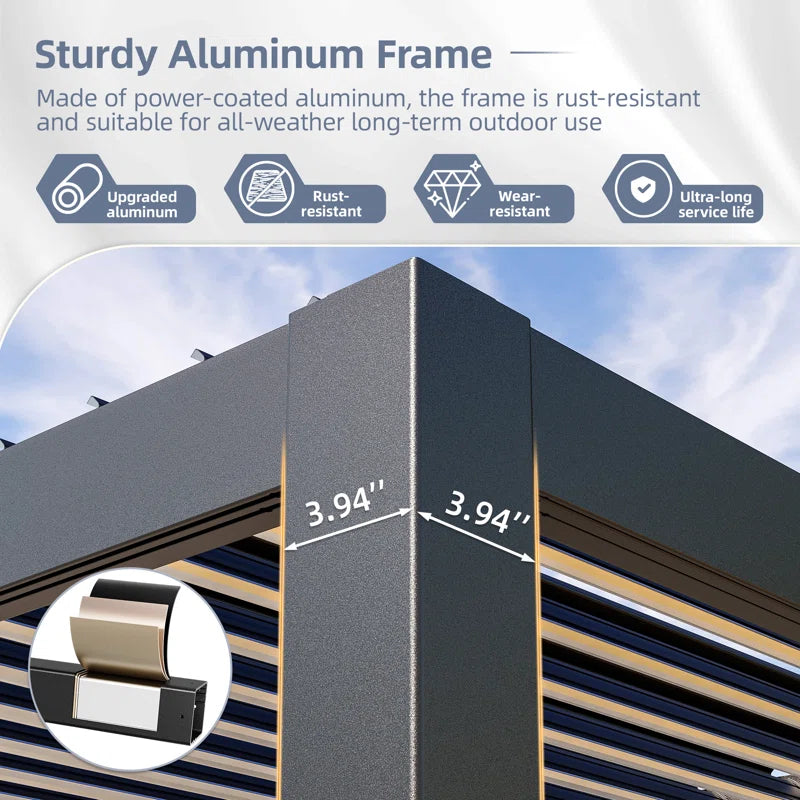 Aluminum Pergola with Adjustable Louvered Roof Waterproof Curtains and Nets