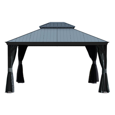 12'x14' Hardtop Gazebo with Resin Roof and Drainage Gutters