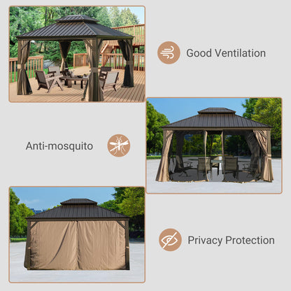 10' x 12' Hardtop Gazebo with Galvanized Steel Double Roof, Curtains, and Netting