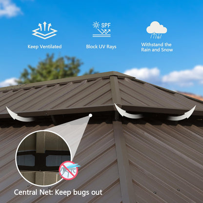 14x24FT Hardtop Gazebo With Galvanized Steel Double Roof
