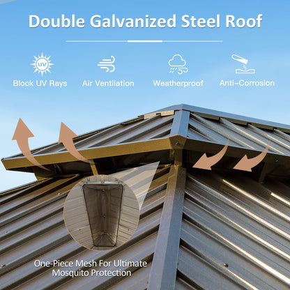 10' x 12' Hardtop Gazebo with Galvanized Steel Double Roof, Curtains, and Netting