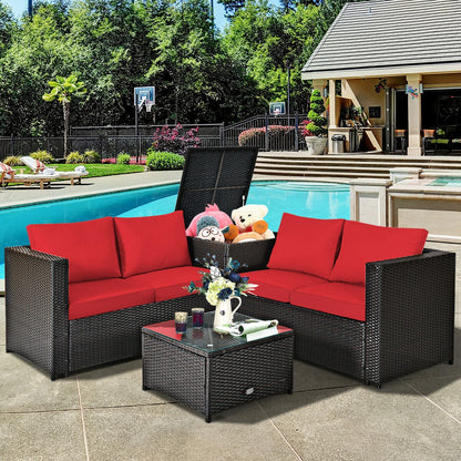 4 Pieces Outdoor Patio Rattan Furniture Set with