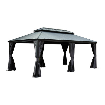 12'x20' Hardtop Gazebo with Resin Roof, Curtains, and Mosquito Netting