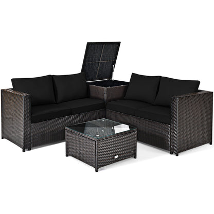 4 Pieces Outdoor Patio Rattan Furniture Set with