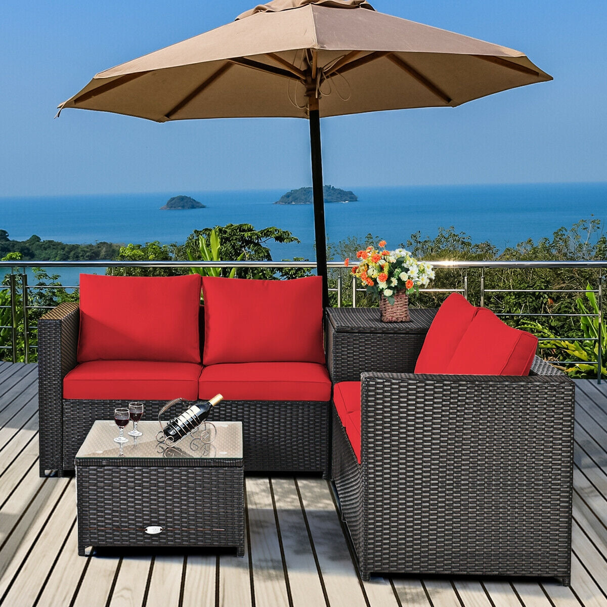 4 Pieces Outdoor Patio Rattan Furniture Set with