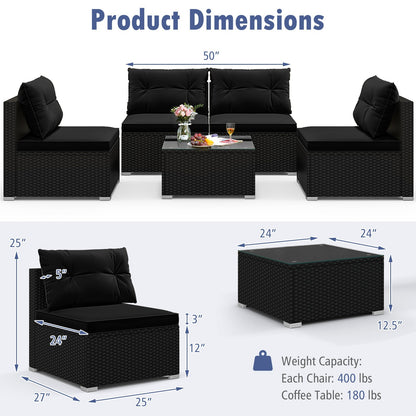 5-Piece Outdoor Patio Furniture Set with Cushions and Coffee Table