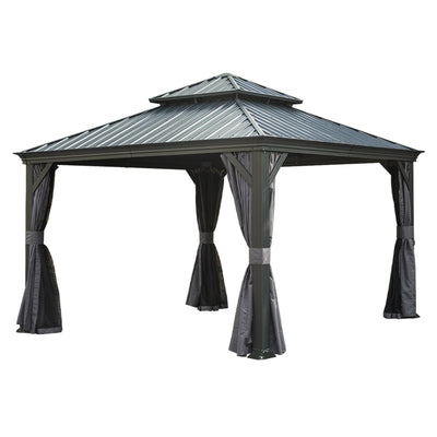 13x13FT Outdoor Hardtop Gazebo with Galvanized Steel Double Roof