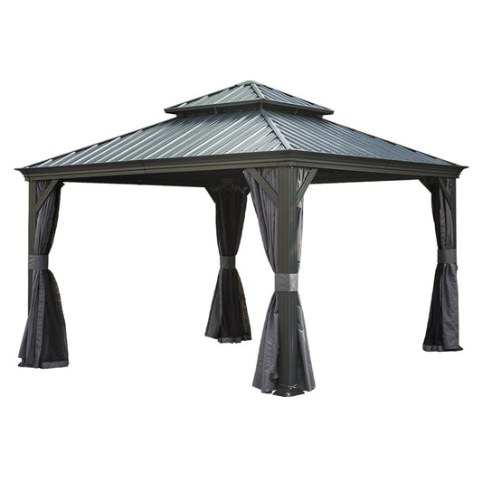 13x13FT Outdoor Hardtop Gazebo with Galvanized Steel Double Roof