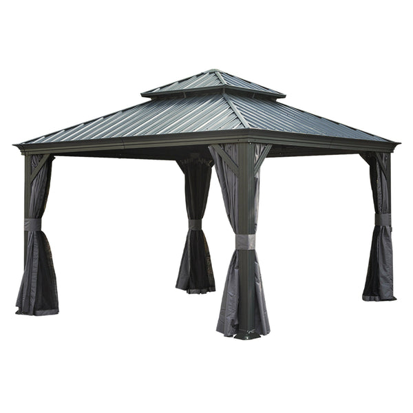 13x13FT Outdoor Hardtop Gazebo with Galvanized Steel Double Roof