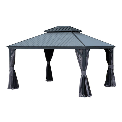 12'x14' Hardtop Gazebo with Resin Roof and Drainage Gutters