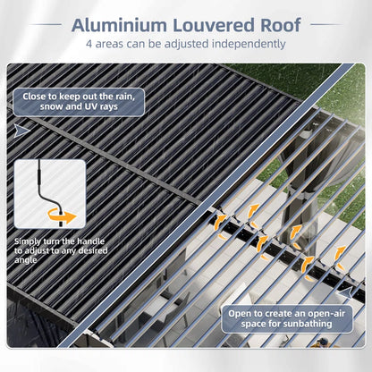 Aluminum Pergola with Adjustable Louvered Roof Waterproof Curtains and Nets