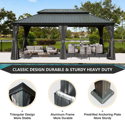 12' x 20' Hardtop Gazebo with Double Roof Canopy
