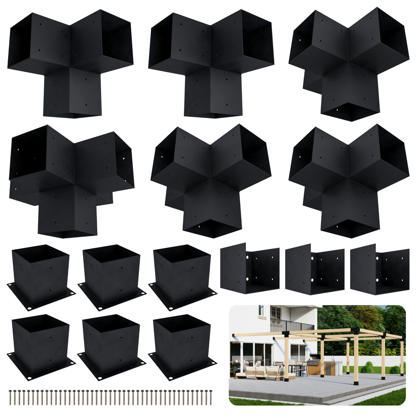 DIY Pergola Bracket Kit for an Attached Pergola Frame - Any Size Up to 24' x 24'