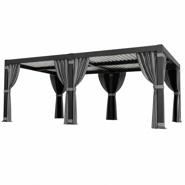 Aluminum Pergola with Adjustable Louvered Roof Waterproof Curtains and Nets