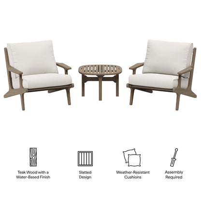 Saratoga 3-Piece Outdoor Patio Teak Wood Furniture Set