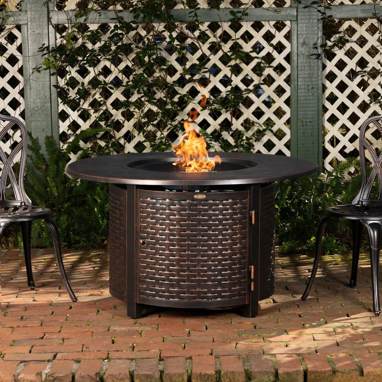 Florence 44" Round Woven Aluminum Convertible Gas Fire Pit Table