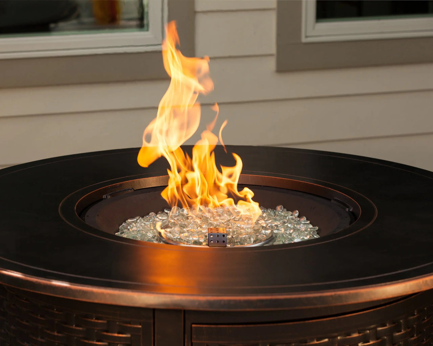 Florence 44" Round Woven Aluminum Convertible Gas Fire Pit Table