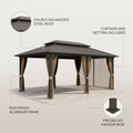 12 Ft. X 20 Ft. Double Galvanized Steel Roof Aluminum Frame Outdoor Patio Hardtop Gazebo with Netting and Curtains