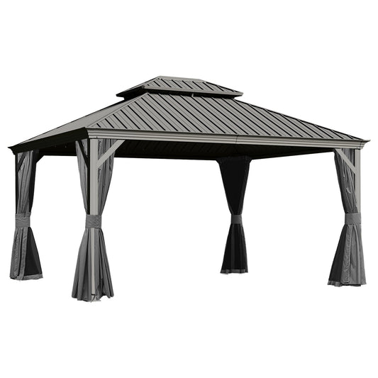 13x15FT Outdoor Hardtop Gazebo with Galvanized Steel Double Roof