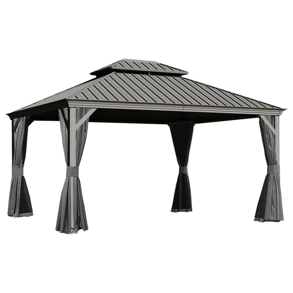 13x15FT Outdoor Hardtop Gazebo with Galvanized Steel Double Roof
