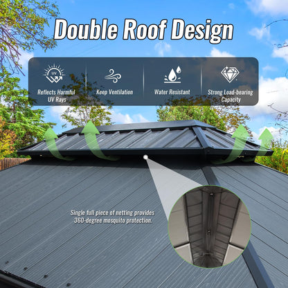 12'x14' Hardtop Gazebo with Resin Roof and Drainage Gutters