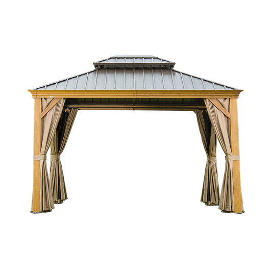 10' x 14' Hardtop Gazebo with Galvanized Steel Double Roof and Wood Grain Frame