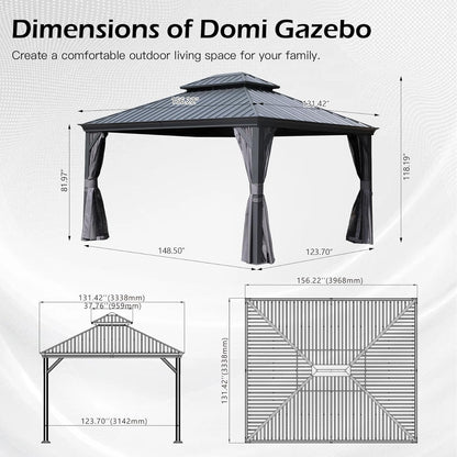 11x13FT Outdoor Gazebo with Galvanized Steel Double Roof