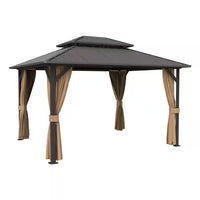 12 Ft. X 20 Ft. Double Galvanized Steel Roof Aluminum Frame Outdoor Patio Hardtop Gazebo with Netting and Curtains