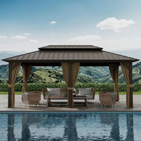 12 Ft. X 20 Ft. Double Galvanized Steel Roof Aluminum Frame Outdoor Patio Hardtop Gazebo with Netting and Curtains