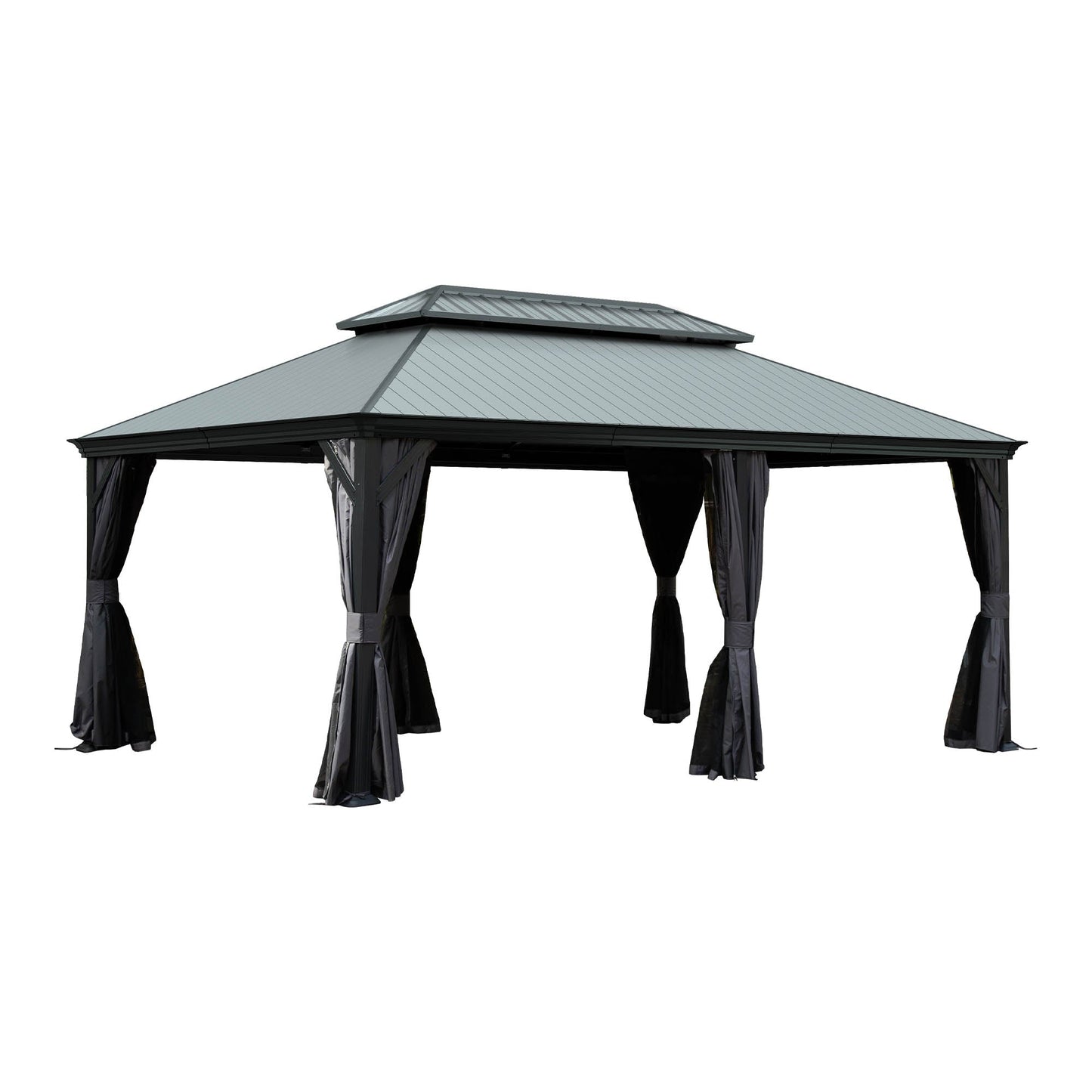 12'x18' Hardtop Gazebo with Resin Roof, Curtains, and Mosquito Netting