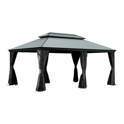 12'x18' Hardtop Gazebo with Resin Roof, Curtains, and Mosquito Netting